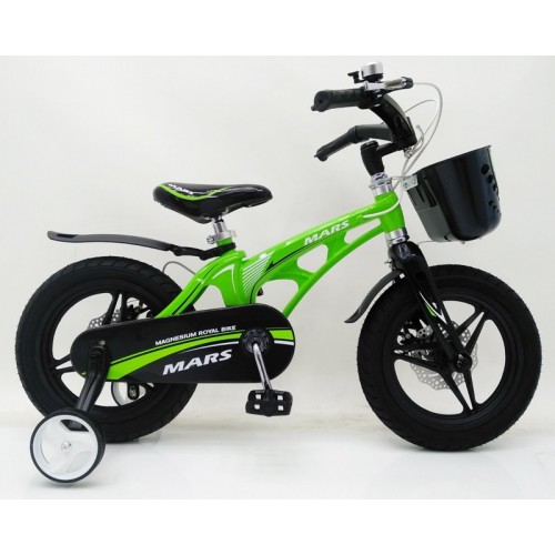 Дитячий велосипед MARS 14 дюймів, магнієва рама, 2 дискових гальма, складане кермо, кошик, зелений