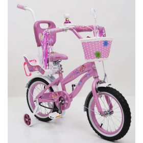 Дитячий велосипед Rueda Princess, 14 дюймів 14-03B, з кошиком для ляльок, з батьківською ручкою, рожевий