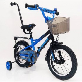 Велосипед детский Hammer Storm 14" c корзинкой, бутылочкой, ремкомпелктом, родительской ручкой, синий