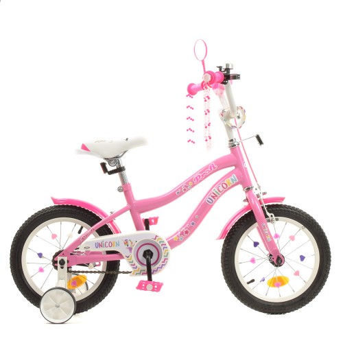 Велосипед двоколісний Profi Unicorn SKD75 колеса 14", з наклейками, рожевий
