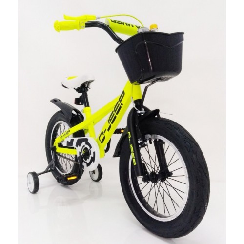 Дитячий велосипед HAMMER D-JEEP, 16 дюймів, широкі колеса, з кошиком, пляшкою, насосом і ремкомплектом, жовтий