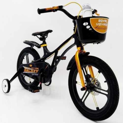 Дитячий двоколісний велосипед GALAXY, 14 дюймів, магнієва рама, дискові гальма, з кошиком, пляшкою, чорний