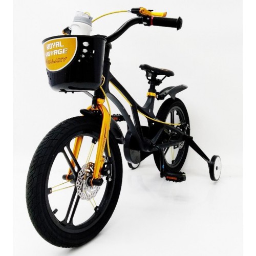 Дитячий двоколісний велосипед GALAXY, 14 дюймів, магнієва рама, дискові гальма, з кошиком, пляшкою, чорний