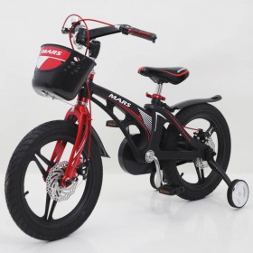Дитячий велосипед MARS 16 дюймів, магнієва рама, 2 дискових гальма, складаний кермо, корзина, чорний
