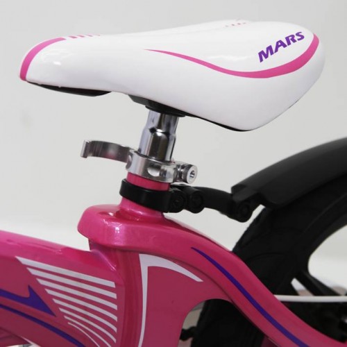 Дитячий велосипед MARS 16 дюймів, магнієва рама, 2 дискових гальма, складаний кермо, корзина, рожевий