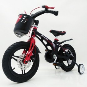 Дитячий велосипед MARS 14 дюймів, магнієва рама, 2 дискових гальма, складане кермо, кошик, чорний