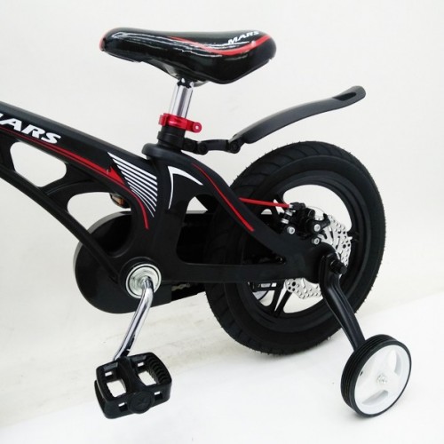 Дитячий велосипед MARS 14 дюймів, магнієва рама, 2 дискових гальма, складане кермо, кошик, чорний