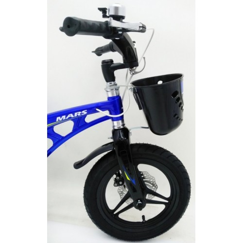 Дитячий велосипед MARS 14 дюймів, магнієва рама, 2 дискових гальма, складане кермо, кошик, синій