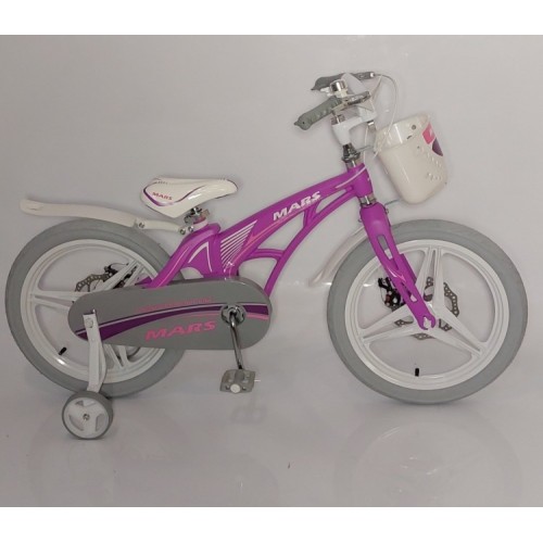 Велосипед для дівчаток MARS, 16 дюймів, магнієва рама, дискові гальма, кошик, бузковий