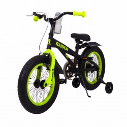 Двоколісний велосипед SUPER RAIDER SJ16-1, 16 дюймів, широкі колеса, з пляшкою, чорно-салатовий