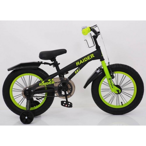 Двоколісний велосипед SUPER RAIDER SJ16-1, 16 дюймів, широкі колеса, з пляшкою, чорно-салатовий