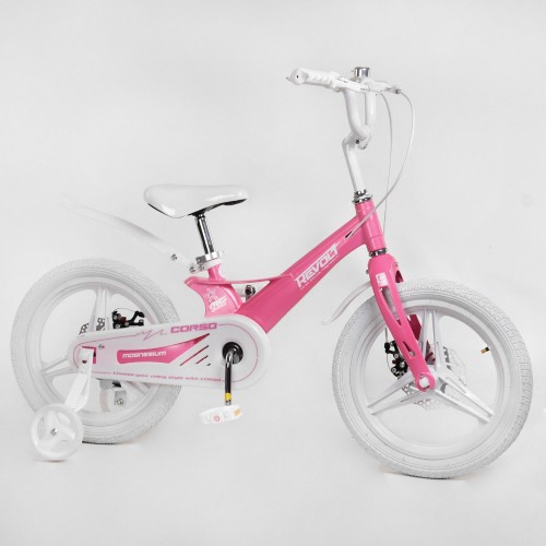 Велосипед двоколісний дитячий CORSO Revolt 16 дюймів, магнієва рама, дискові гальма, MG16038, рожевий