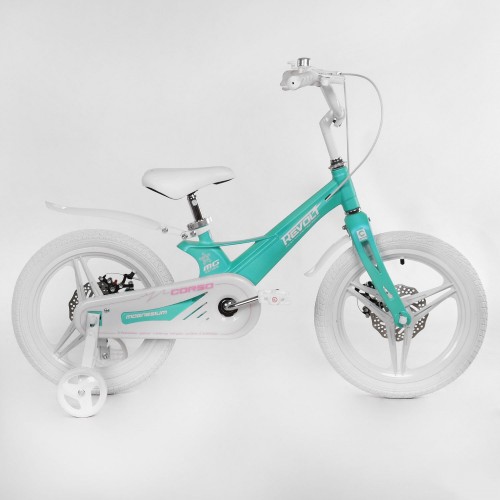 Велосипед двоколісний дитячий CORSO Revolt 16 дюймів, магнієва рама, дискові гальма, MG16902, бірюзовий