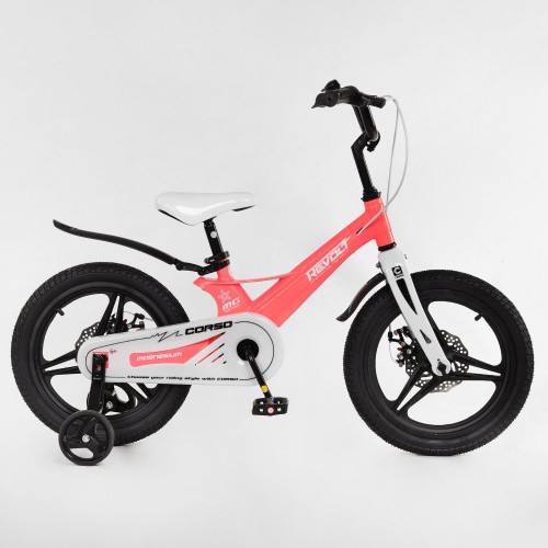 Велосипед двоколісний дитячий CORSO Revolt 16 дюймів, магнієва рама, дискові гальма, MG16740, рожевий