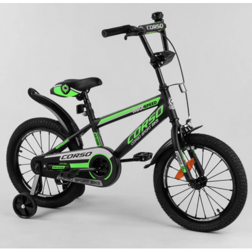 Велосипед двоколісний CORSO Sporting 16 " ST-16312, чорно-зелений