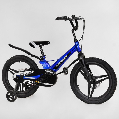 Велосипед двоколісний дитячий CORSO Connect 18 дюймів, магнієва рама, дискові гальма, MG18734, синій
