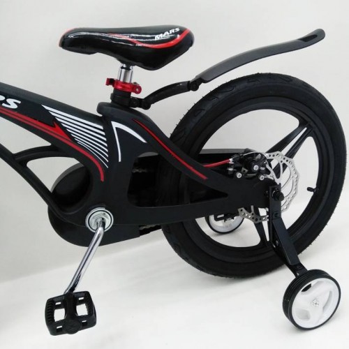 Дитячий двоколісний велосипед MARS 18 дюймів, магнієва рама, 2 дискових гальма, складаний кермо, кошик, чорний