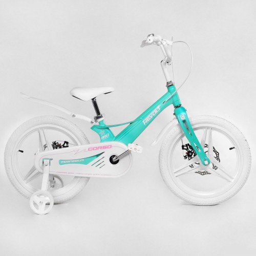 Велосипед двоколісний дитячий CORSO Revolt 18 дюймів, магнієва рама, дискові гальма, MG18566, бірюзовий