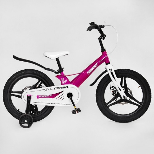 Велосипед двоколісний дитячий CORSO Revolt 18 дюймів, магнієва рама, дискові гальма, MG18988, рожевий