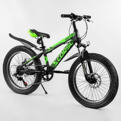 Велосипед двоколісний CORSO AERO ПОЛУФЕТ-байк 79901, сталева рама 11.5 ", колеса 20" чорно-зелений