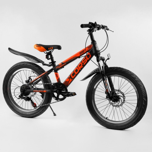 Велосипед двоколісний CORSO AERO ПОЛУФЕТ-байк 82021, сталева рама 11.5 ", колеса 20" чорно-помаранчевий