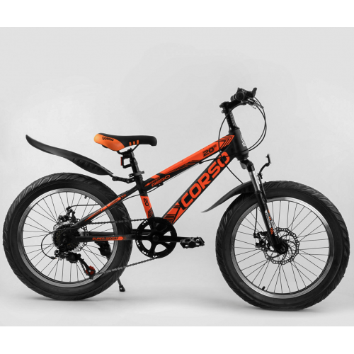 Велосипед двоколісний CORSO AERO ПОЛУФЕТ-байк 82021, сталева рама 11.5 ", колеса 20" чорно-помаранчевий