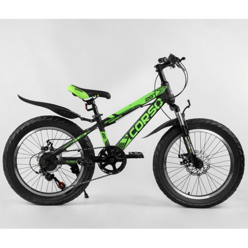 Велосипед двоколісний CORSO AERO ПОЛУФЕТ-байк 79901, сталева рама 11.5 ", колеса 20" чорно-зелений