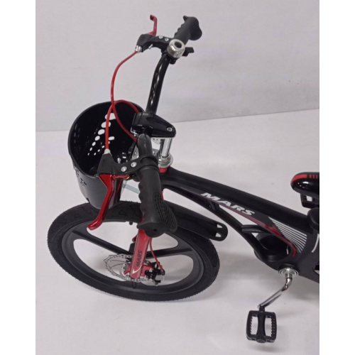 Дитячий двоколісний велосипед MARS 20 дюймів, магнієва рама, 2 дискових гальма, складаний кермо, кошик, чорний