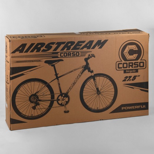Спортивний велосипед CORSO AirStream 27.5 дюймів, рама алюмінієва, обладнання Shimano 21 швидкість, 80709, чорний