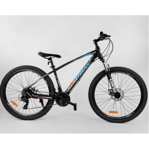 Спортивний велосипед CORSO AirStream 27.5 дюймів, рама алюмінієва, обладнання Shimano 21 швидкість, 31606, чорний