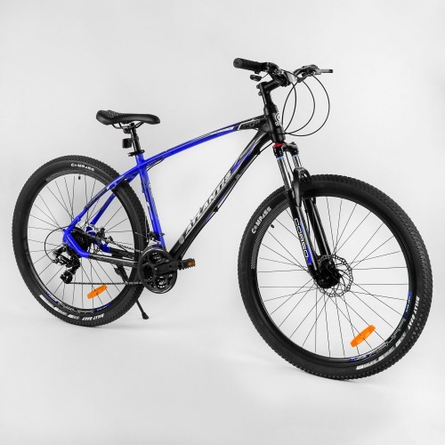 Спортивний велосипед CORSO Atlantis 29 дюймів, рама алюмінієва, обладнання Shimano 21 швидкість, 59850, чорно-синій