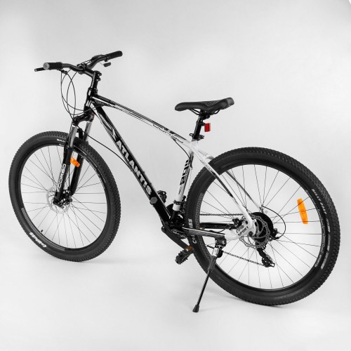 Спортивний велосипед CORSO Atlantis 29 дюймів, рама алюмінієва, обладнання Shimano 21 швидкість, 64503, чорно-білий