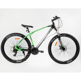 Спортивний велосипед CORSO Atlantis 29 дюймів, рама алюмінієва, обладнання Shimano 21 швидкість, 66000, чорно-зелений