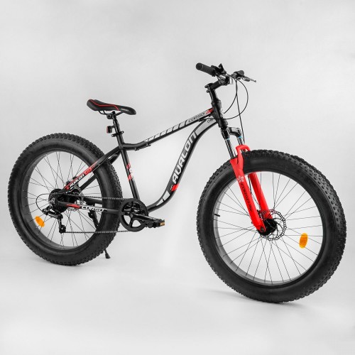 Спортивний велосипед CORSO Avalon 26 дюймів ФЕТБАЙК, рама алюмінієва, обладнання Shimano 7 швидкостей, 21085, чорно-червоний