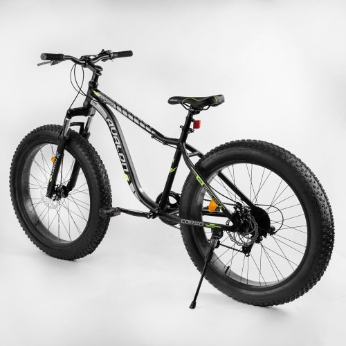 Спортивний велосипед CORSO Avalon 26 дюймів ФЕТБАЙК, рама алюмінієва, обладнання Shimano 7 швидкостей, 27005, чорно-жовтий