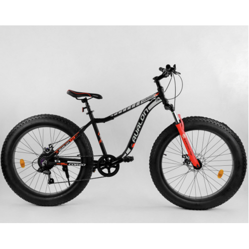 Спортивний велосипед CORSO Avalon 26 дюймів ФЕТБАЙК, рама алюмінієва, обладнання Shimano 7 швидкостей, 21085, чорно-червоний