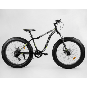 Спортивний велосипед CORSO Avalon 26 дюймів ФЕТБАЙК, рама алюмінієва, обладнання Shimano 7 швидкостей, 27005, чорно-жовтий