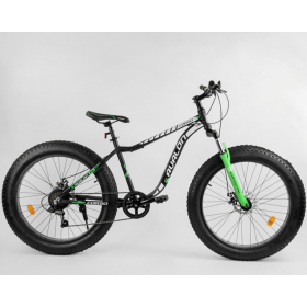 Спортивний велосипед CORSO Avalon 26 дюймів ФЕТБАЙК, рама алюмінієва, обладнання Shimano 7 швидкостей, 95583, чорно-зелений