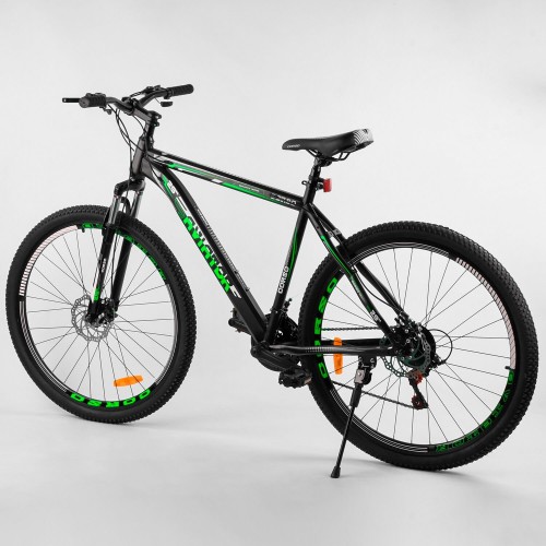 Велосипед спортивний CORSO AVIATOR 93499, 29 дюймів, сталева рама 20 дюймів, 21 швидкість, чорно-зелений