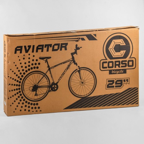 Велосипед спортивний CORSO AVIATOR 47690, 29 дюймів, сталева рама 20 дюймів, 21 швидкість, чорно-синій