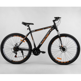 Велосипед спортивний CORSO AVIATOR 93499, 29 дюймів, сталева рама 20 дюймів, 21 швидкість, чорно-помаранчевий