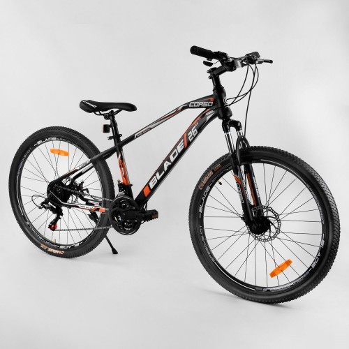 Спортивний велосипед CORSO BLADE 26 дюймів рама алюмінієва, обладнання Shimano 21 швидкість, 40763, чорно-помаранчевий