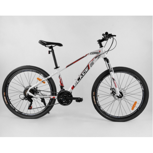 Спортивний велосипед CORSO BLADE 26 дюймів рама алюмінієва, обладнання Shimano 21 швидкість, 48429, білий