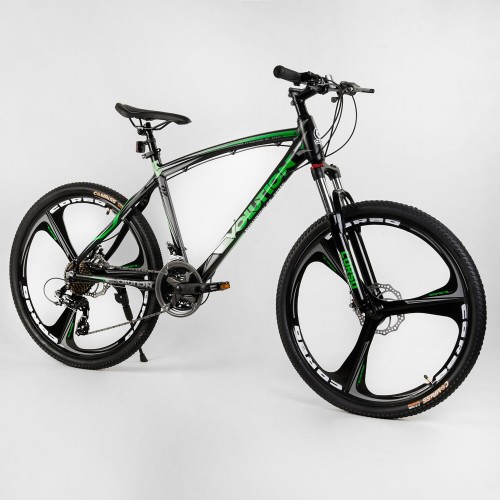 Спортивний велосипед CORSO EVOLUTION 46225 рама алюмінієва 18", колеса 26" чорно-зелений