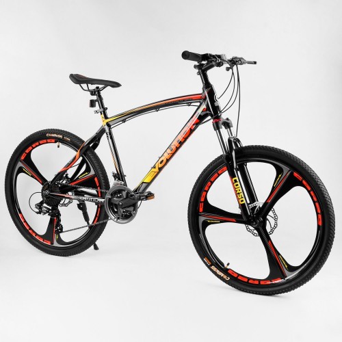 Спортивний велосипед CORSO EVOLUTION 67384 рама алюмінієва 18", колеса 26" чорно-помаранчевий