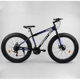 Велосипед спортивний Фетбайк CORSO FIGHTER 20294, 26 дюймів, сталева рама 15 дюймів, 21 швидкість, чорно-синій