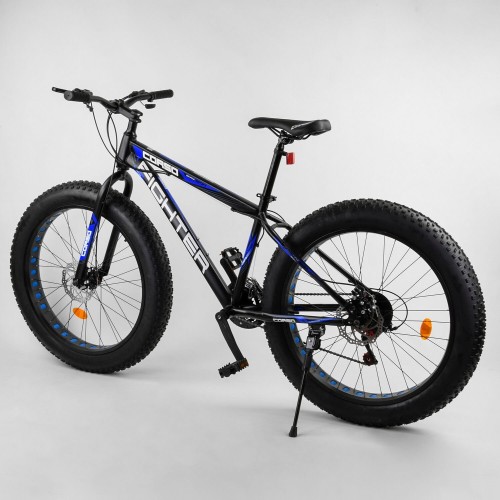 Велосипед спортивний Фетбайк CORSO FIGHTER 20294, 26 дюймів, сталева рама 15 дюймів, 21 швидкість, чорно-синій