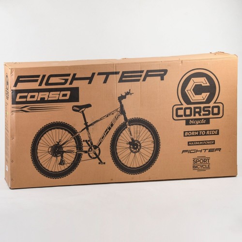 Велосипед спортивний Фетбайк CORSO FIGHTER 96405, 26 дюймів, сталева рама 15 дюймів, 21 швидкість, чорно-помаранчевий