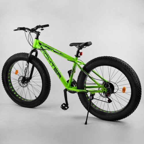 Велосипед спортивний Фетбайк CORSO FIGHTER 40953, 26 дюймів, сталева рама 15 дюймів, 21 швидкість, зелений