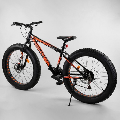 Велосипед спортивний Фетбайк CORSO FIGHTER 96405, 26 дюймів, сталева рама 15 дюймів, 21 швидкість, чорно-помаранчевий